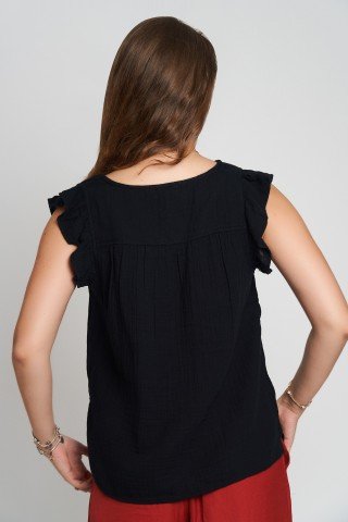 Bluza din muselina cu volane la umeri Midnight