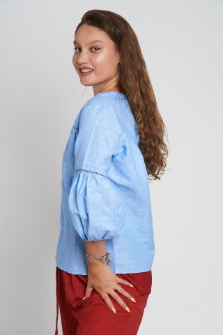 Bluza cu maneci bufante si detalii brodate Sky Dream