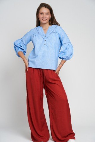 Bluza cu maneci bufante si detalii brodate Sky Dream