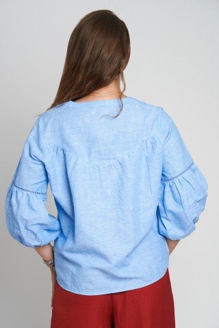 Bluza cu maneci bufante si detalii brodate Sky Dream