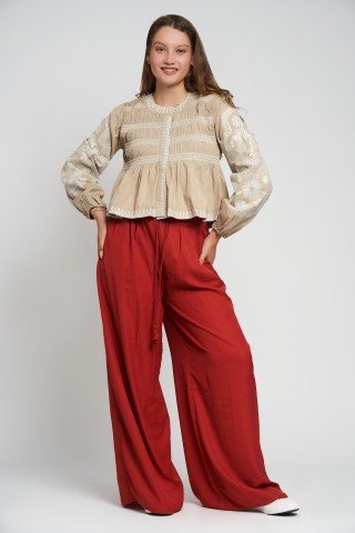 Bluza bej brodata din bumbac Sand Bloom