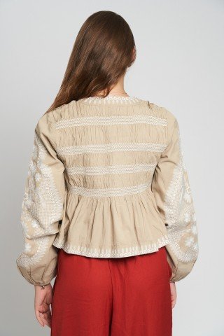 Bluza bej brodata din bumbac Sand Bloom