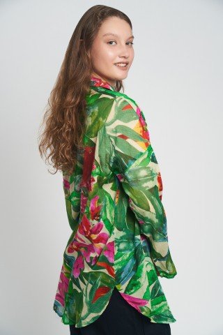 Camasa multicolora cu imprimeu tropical Jungle Bloom