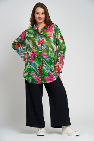 Camasa multicolora cu imprimeu tropical Jungle Bloom