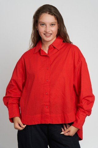 Camasa rosie oversize din bumbac linen feel