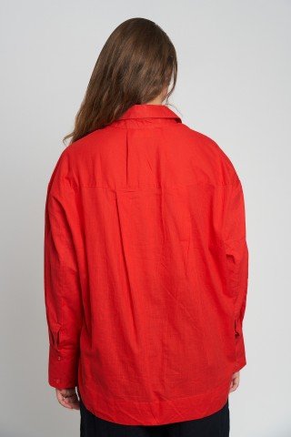 Camasa rosie oversize din bumbac linen feel