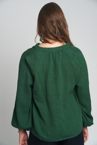 Bluza verde inchis din muselina cu maneca lunga