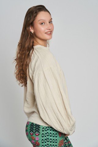 Bluze beige din muselina cu maneca lunga