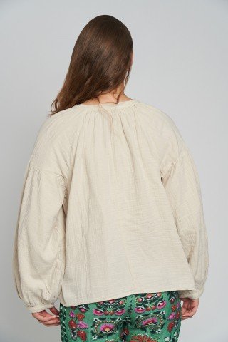 Bluze beige din muselina cu maneca lunga