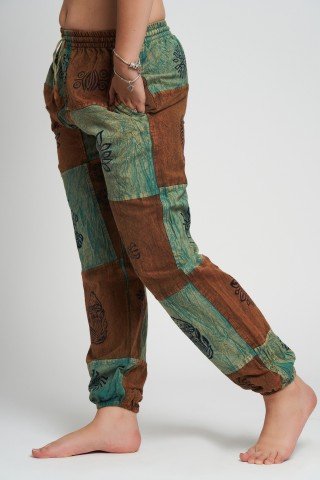 Pantaloni unisex patchwork bronze & turqoise