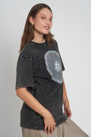 Tricou bumbac cu print Mandala