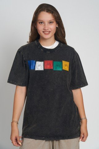 Tricou bumbac cu print Prayer Flags