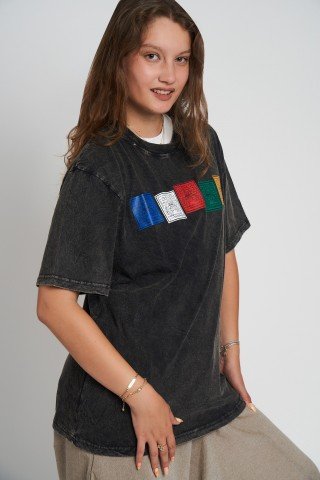 Tricou bumbac cu print Prayer Flags