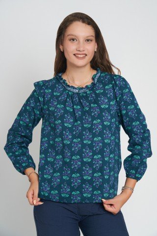 Bluza bleumarin din vascoza cu imprimeu floral