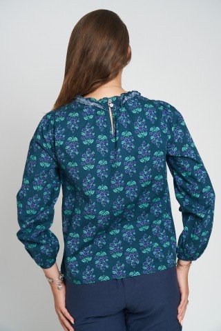 Bluza bleumarin din vascoza cu imprimeu floral