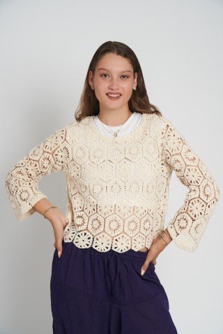 Bluza beige tip macrame