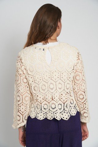 Bluza beige tip macrame