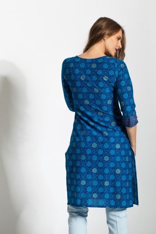 Tunica albastra casual Kurta imprimata
