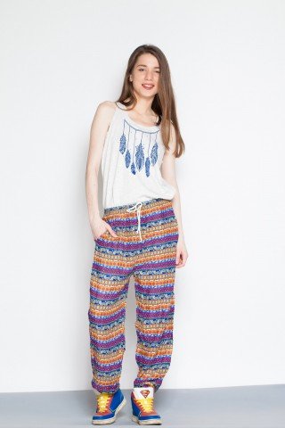 Pantaloni multicolor cu siret