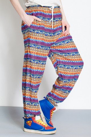 Pantaloni multicolor cu siret
