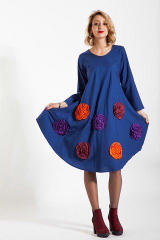 Rochie bleumarin bumbac aplicatii margarete