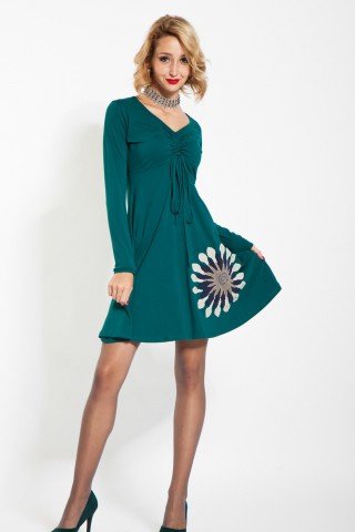 Rochie verde bumbac Amita cu aplicatie