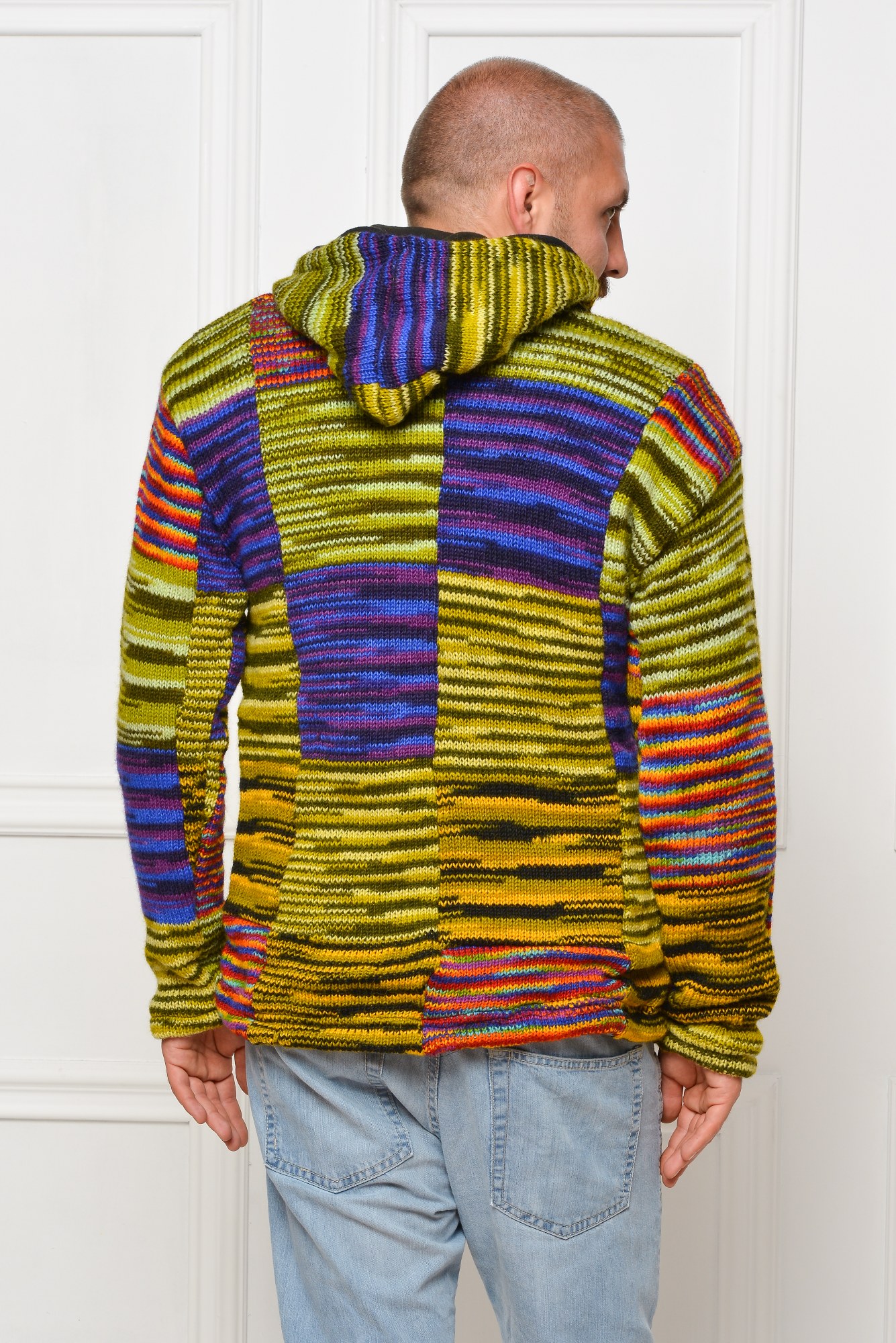 Jacheta lana dubla polar unisex cu gluga - multicolor