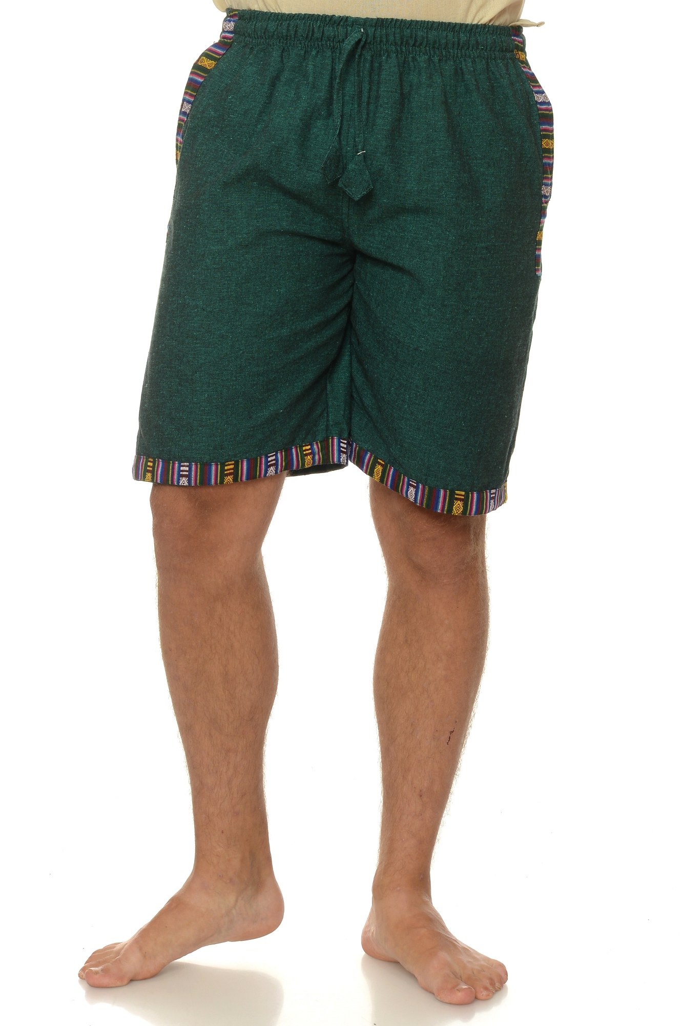 Pantaloni scurti de bumbac cu insertie etnica - verde
