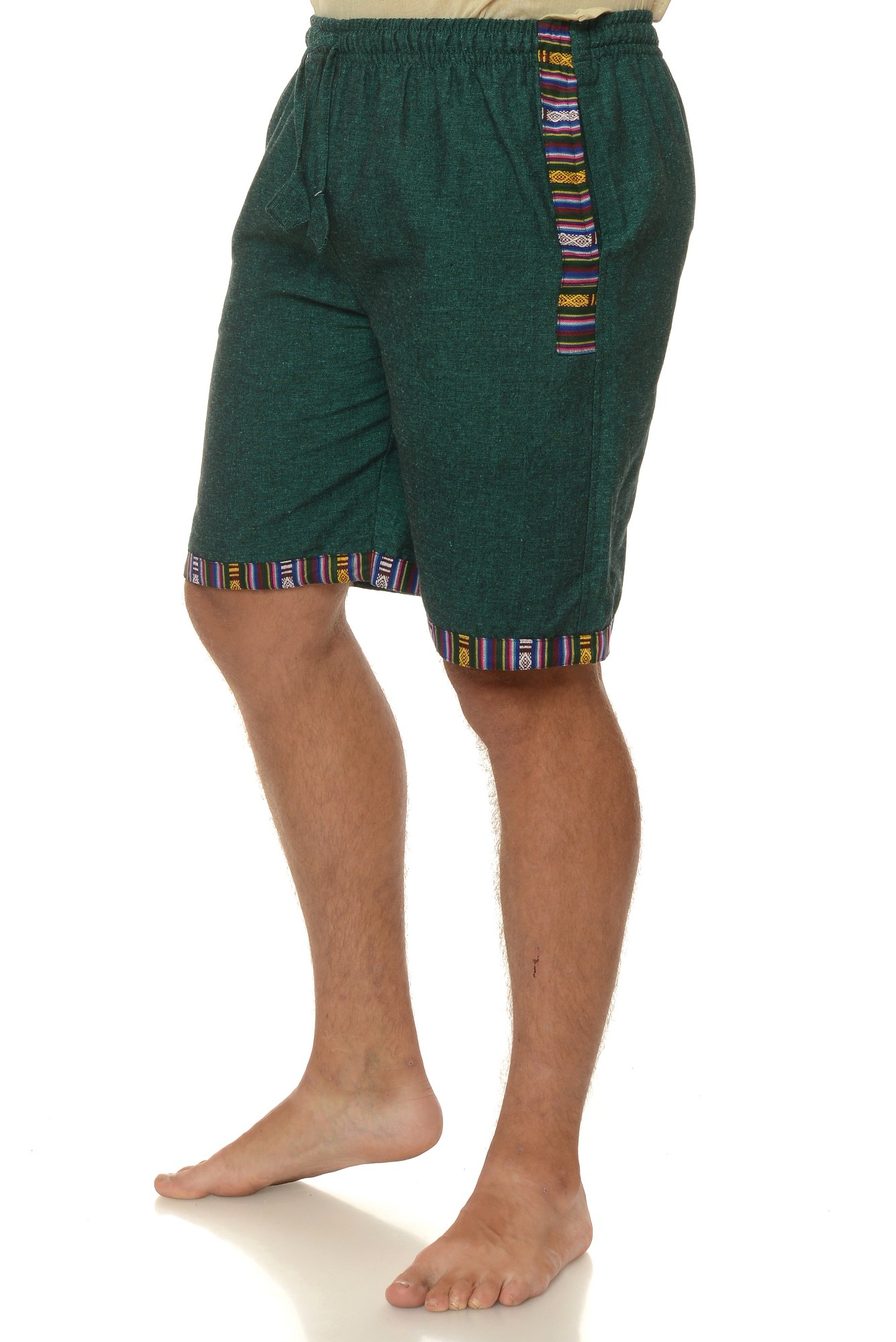 Pantaloni scurti de bumbac cu insertie etnica - verde