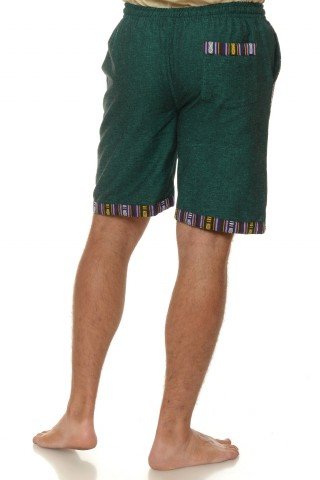 Pantaloni scurti de bumbac cu insertie etnica - verde