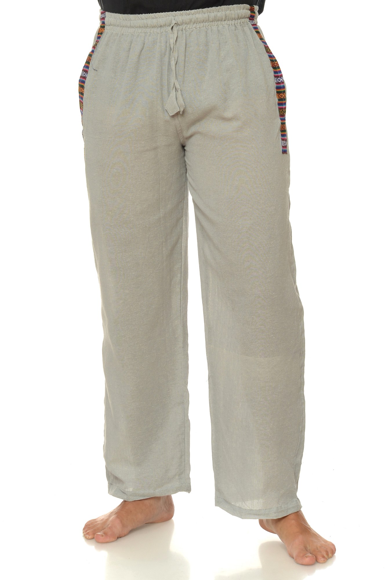 Pantaloni lungi de bumbac cu insertie etnica - gri