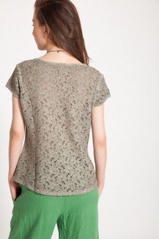 Bluza stone-wash olive Gracy maneca scurta