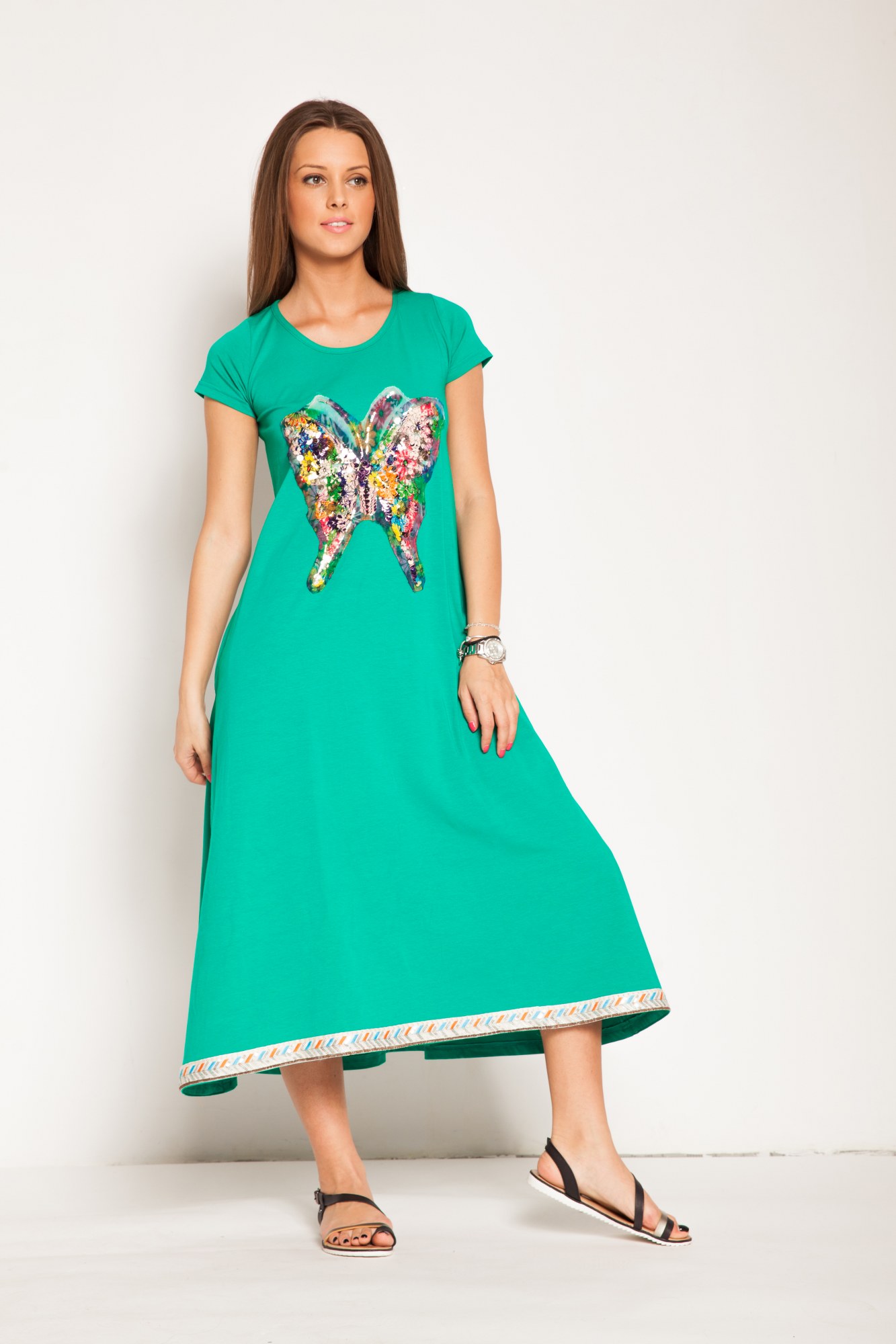 Rochie verde Butterfly bumbac