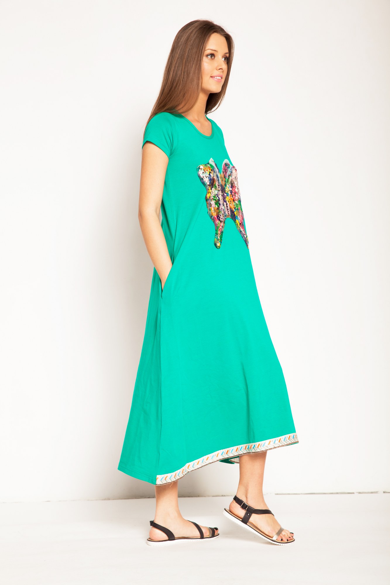 Rochie verde Butterfly bumbac