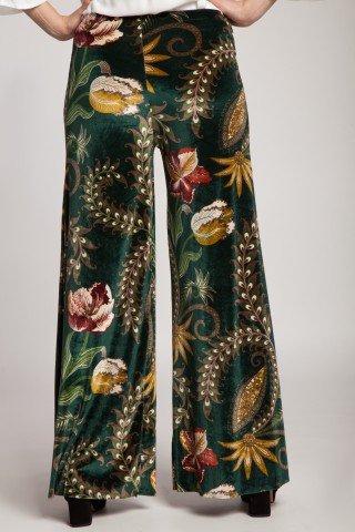 Pantaloni de catifea verde cu imprimeu floral