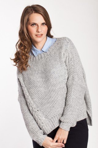 Pulover gri oversize cu model Floris