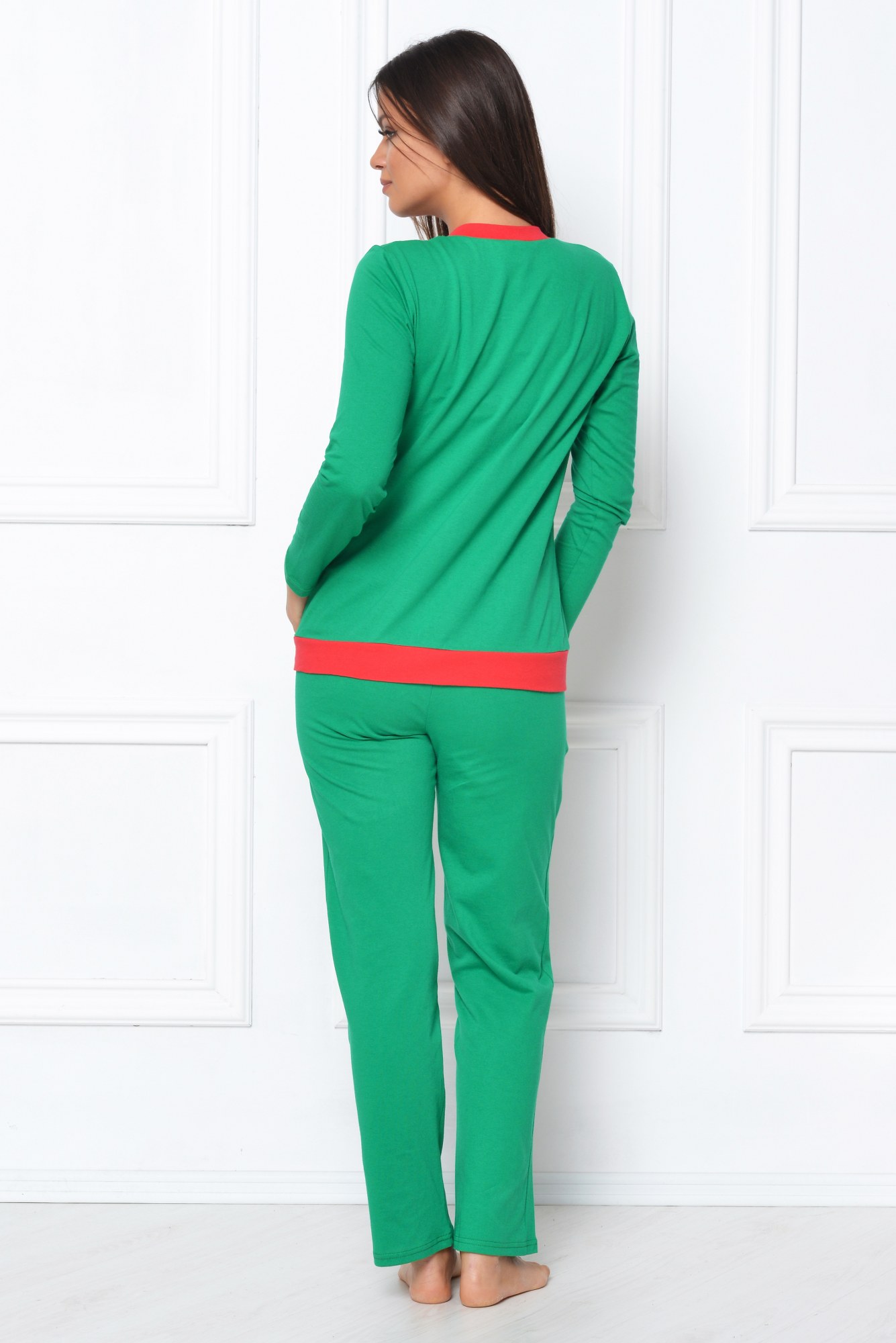 Pijama verde cu imprimeu Mos Craciun