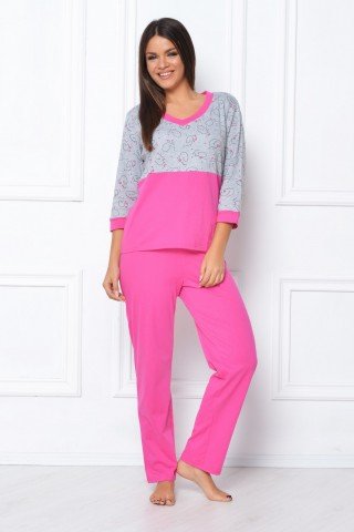 Pijama roz-gri cu imprimeu