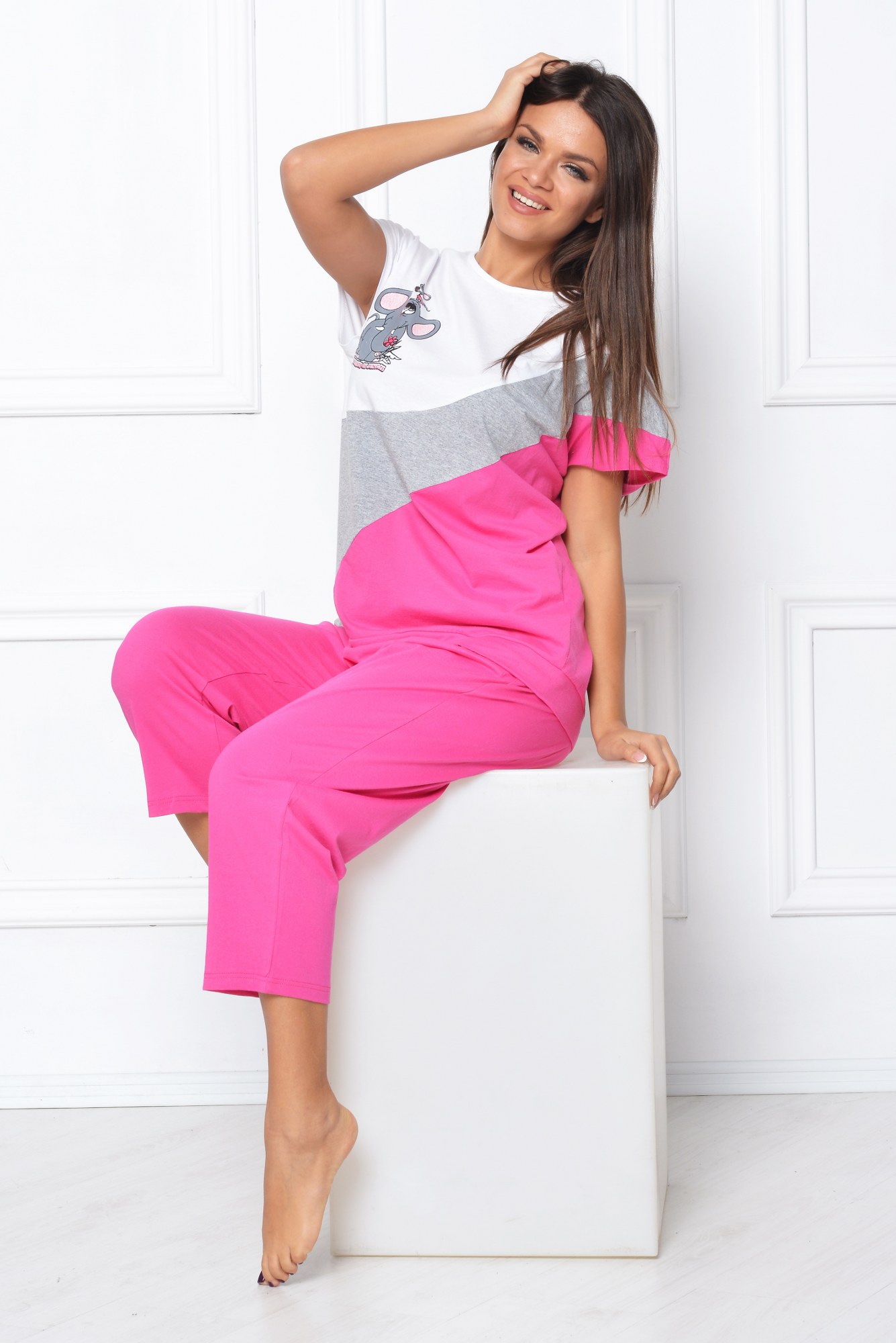 Pijama roz cu imprimeu elefant