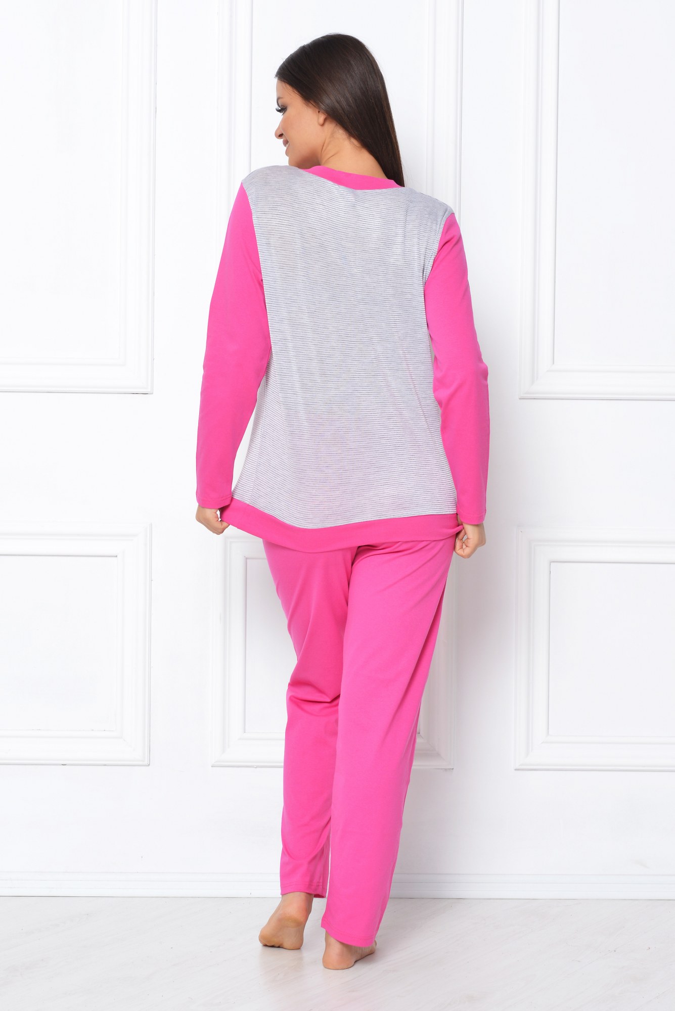 Pijama roz-alb cu dungi